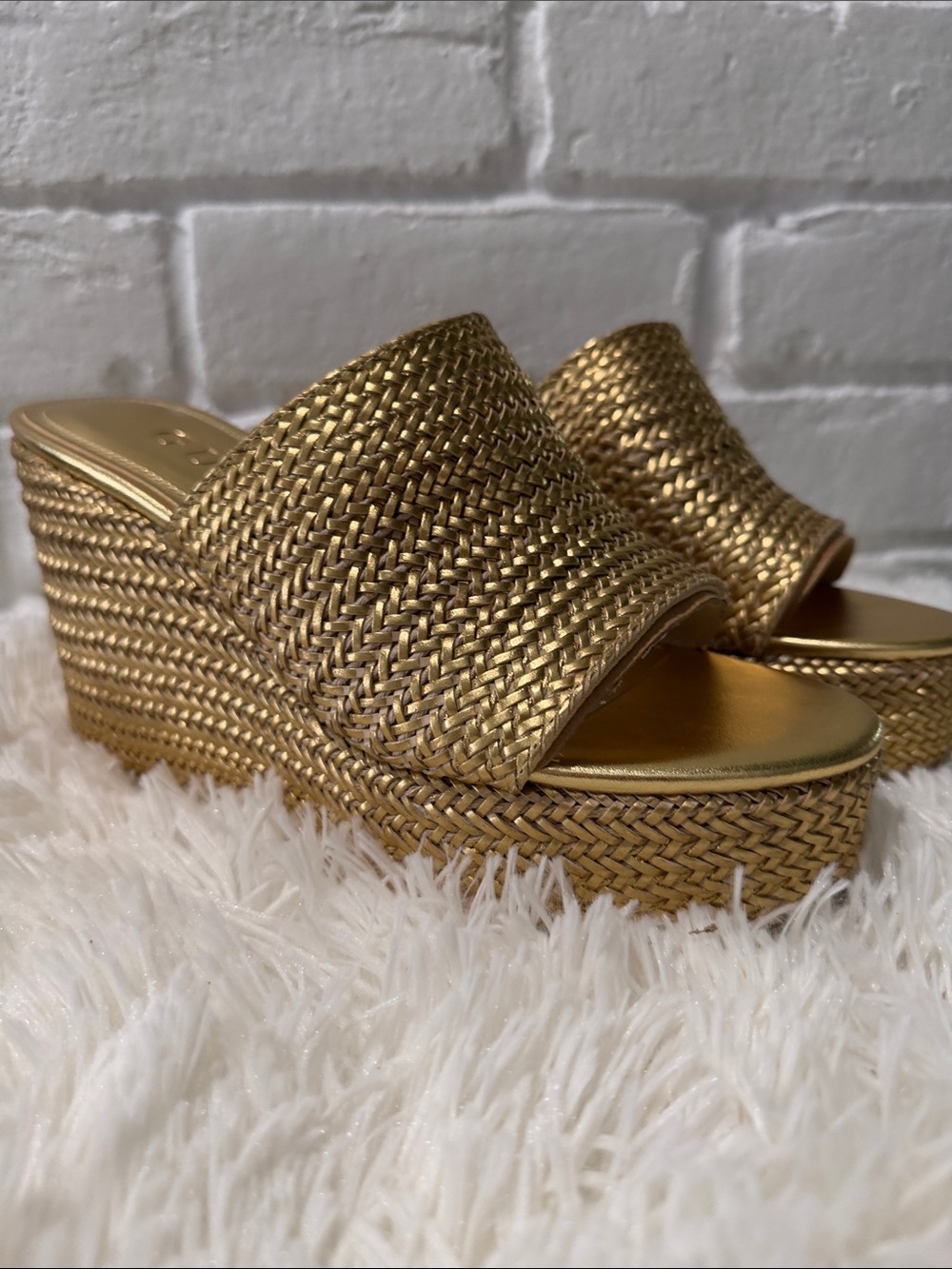 Guess  Metallic Gold Platform Wedge Slide - Women